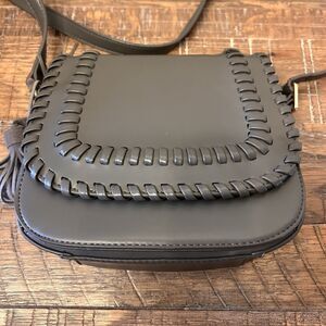 Lionel Sadie Crossbody Bag Vegan Leather Gray Decorative Stitching & Tassel